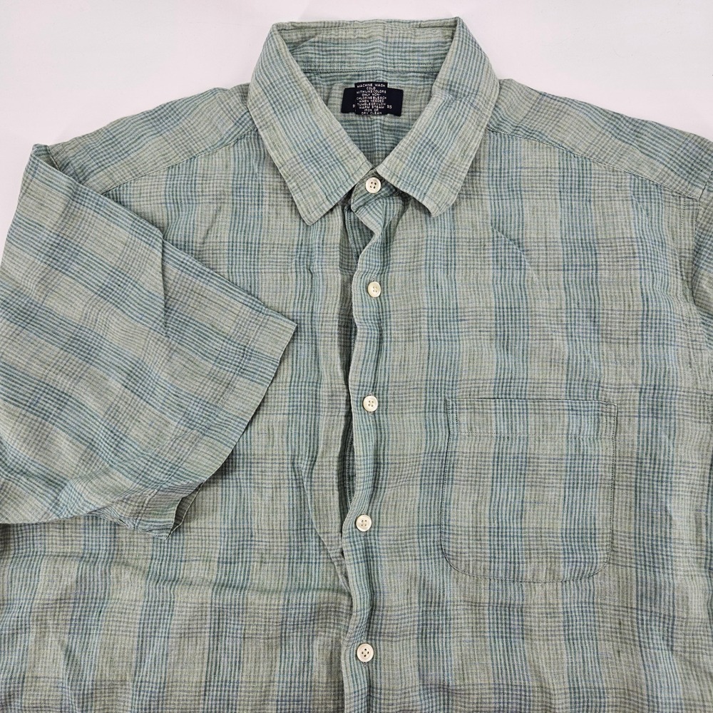 Brooks Brothers 346 Mens Large 100% Linen Short Sleeve Plaid Button Down Shirt